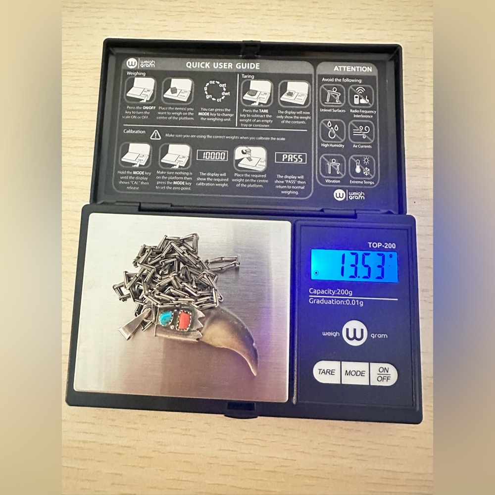 Native American Navajo bear claw pendant turquoise + coral silver 30” necklace - Picture 4 of 6